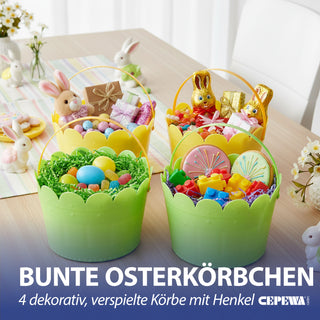 Osterkörbchen mit Henkel 4er Set rund grün gelb Kunststoff Ø20x12,5cm Osterdekoration Osternest Henkelkorb für Ostereier