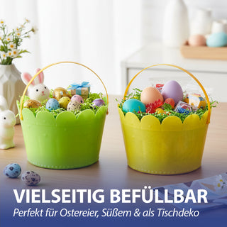 Osterkörbchen mit Henkel 4er Set rund grün gelb Kunststoff Ø20x12,5cm Osterdekoration Osternest Henkelkorb für Ostereier