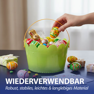 Osterkörbchen mit Henkel 4er Set rund grün gelb Kunststoff Ø20x12,5cm Osterdekoration Osternest Henkelkorb für Ostereier