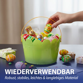 Osterkörbchen mit Henkel 4er Set rund grün gelb Kunststoff Ø20x12,5cm Osterdekoration Osternest Henkelkorb für Ostereier