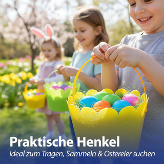 Osterkörbchen mit Henkel 4er Set rund grün gelb Kunststoff Ø20x12,5cm Osterdekoration Osternest Henkelkorb für Ostereier