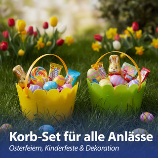 Osterkörbchen mit Henkel 4er Set rund grün gelb Kunststoff Ø20x12,5cm Osterdekoration Osternest Henkelkorb für Ostereier