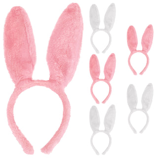 Haarreif Bunny 6er Set pink weiß Polyester 19x29x2cm Osterdeko JGA Verkleidung Party-Accessoire Reif mit Hasenohren Plüsch