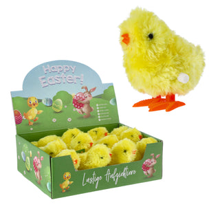 Hüpfendes Küken zum Aufziehen 12er Set Display | 5x8x7cm gelb Kunststoff Plüsch | Aufziehspielzeug Osterdekoration Osterküken