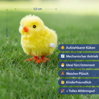 Hüpfendes Küken zum Aufziehen 12er Set Display | 5x8x7cm gelb Kunststoff Plüsch | Aufziehspielzeug Osterdekoration Osterküken
