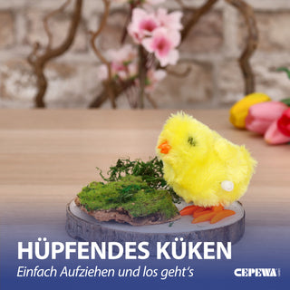 Hüpfendes Küken zum Aufziehen 12er Set Display | 5x8x7cm gelb Kunststoff Plüsch | Aufziehspielzeug Osterdekoration Osterküken