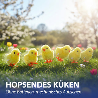 Hüpfendes Küken zum Aufziehen 12er Set Display | 5x8x7cm gelb Kunststoff Plüsch | Aufziehspielzeug Osterdekoration Osterküken