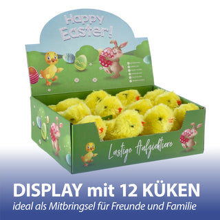 Hüpfendes Küken zum Aufziehen 12er Set Display | 5x8x7cm gelb Kunststoff Plüsch | Aufziehspielzeug Osterdekoration Osterküken