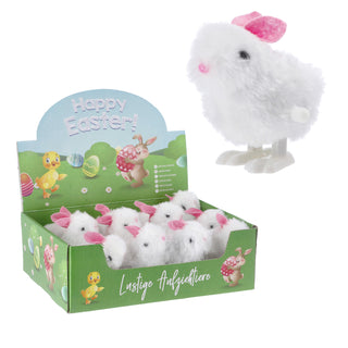 Hüpfendes Häschen zum Aufziehen 12er Set Display 5x8x7cm weiß Kunststoff Plüsch Aufziehspielzeug Osterdekoration Osterhase