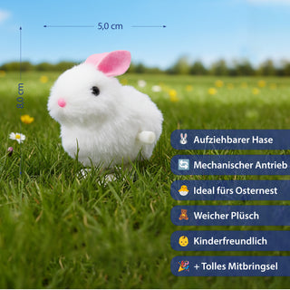 Hüpfendes Häschen zum Aufziehen 12er Set Display 5x8x7cm weiß Kunststoff Plüsch Aufziehspielzeug Osterdekoration Osterhase