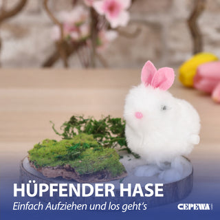 Hüpfendes Häschen zum Aufziehen 12er Set Display 5x8x7cm weiß Kunststoff Plüsch Aufziehspielzeug Osterdekoration Osterhase