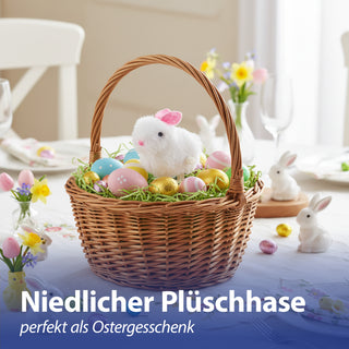 Hüpfendes Häschen zum Aufziehen 12er Set Display 5x8x7cm weiß Kunststoff Plüsch Aufziehspielzeug Osterdekoration Osterhase