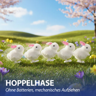 Hüpfendes Häschen zum Aufziehen 12er Set Display 5x8x7cm weiß Kunststoff Plüsch Aufziehspielzeug Osterdekoration Osterhase
