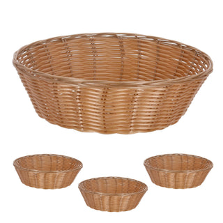 Brotkorb 4er Set rund Ø24x10cm Kunststoff geflochten braun Aufbewahrungskorb Kunststoffkorb Frühstückskorb Tischdeko