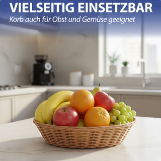Brotkorb 4er Set rund Ø24x10cm Kunststoff geflochten braun Aufbewahrungskorb Kunststoffkorb Frühstückskorb Tischdeko