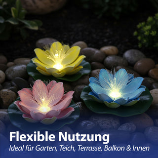 LED Seerose Floating 6er Set warmweiß | EVA PVC Ø10x7cm gelb blau rosa Fieberglasoptik | batteriebetrieben An-/Ausschalter | schwimmendes Dekolicht