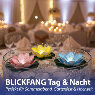 LED Seerose Floating 6er Set warmweiß | EVA PVC Ø10x7cm gelb blau rosa Fieberglasoptik | batteriebetrieben An-/Ausschalter | schwimmendes Dekolicht