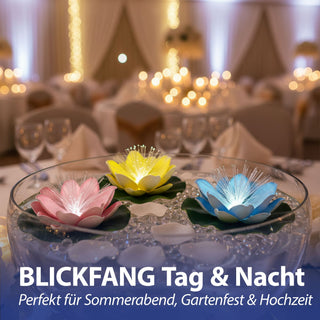 LED Seerose Floating 6er Set warmweiß | EVA PVC Ø10x7cm gelb blau rosa Fieberglasoptik | batteriebetrieben An-/Ausschalter | schwimmendes Dekolicht
