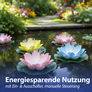 LED Seerose Floating 6er Set warmweiß | EVA PVC Ø10x7cm gelb blau rosa Fieberglasoptik | batteriebetrieben An-/Ausschalter | schwimmendes Dekolicht
