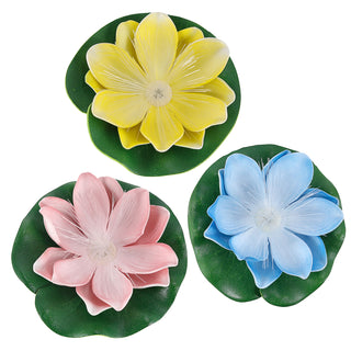 LED Seerose Floating 6er Set warmweiß | EVA PVC Ø10x7cm gelb blau rosa Fieberglasoptik | batteriebetrieben An-/Ausschalter | schwimmendes Dekolicht