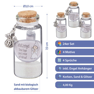 Wunschglas Schutzengel 24er Set Display mit Wunschstaub Ø3x7cm Glas Sand Glitzersand Geschenkidee Glücksbringer Mitbringsel