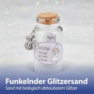 Wunschglas Schutzengel 24er Set Display mit Wunschstaub Ø3x7cm Glas Sand Glitzersand Geschenkidee Glücksbringer Mitbringsel