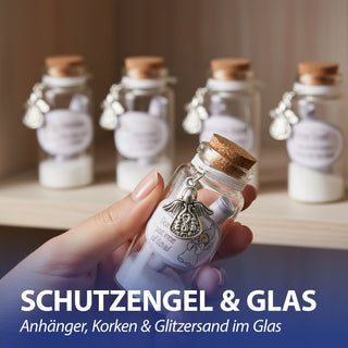 Wunschglas Schutzengel 24er Set Display mit Wunschstaub Ø3x7cm Glas Sand Glitzersand Geschenkidee Glücksbringer Mitbringsel