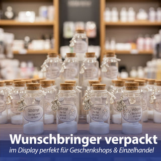 Wunschglas Schutzengel 24er Set Display mit Wunschstaub Ø3x7cm Glas Sand Glitzersand Geschenkidee Glücksbringer Mitbringsel