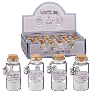 Wunschglas Schutzengel 24er Set Display mit Wunschstaub Ø3x7cm Glas Sand Glitzersand Geschenkidee Glücksbringer Mitbringsel