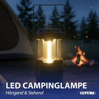 1/2er Campinglaterne zum Hängen und Stellen silber/schwarz 8,5x12cm ABS PS Tischlampe Hängelampe 200 Lumen batteriebetrieben Outdoorlampe