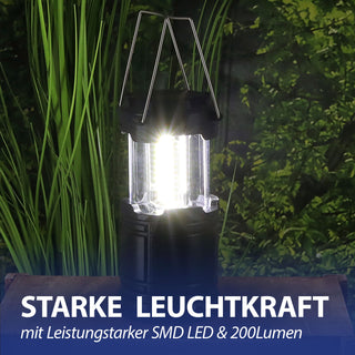 1/2er Campinglaterne zum Hängen und Stellen silber/schwarz 8,5x12cm ABS PS Tischlampe Hängelampe 200 Lumen batteriebetrieben Outdoorlampe