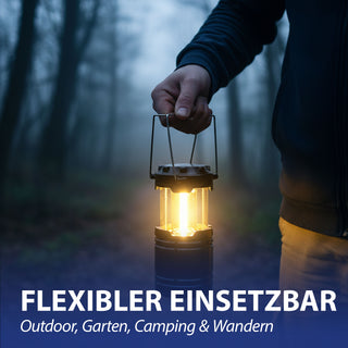 1/2er Campinglaterne zum Hängen und Stellen silber/schwarz 8,5x12cm ABS PS Tischlampe Hängelampe 200 Lumen batteriebetrieben Outdoorlampe