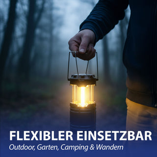 1/2er Campinglaterne zum Hängen und Stellen silber/schwarz 8,5x12cm ABS PS Tischlampe Hängelampe 200 Lumen batteriebetrieben Outdoorlampe