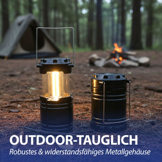 1/2er Campinglaterne zum Hängen und Stellen silber/schwarz 8,5x12cm ABS PS Tischlampe Hängelampe 200 Lumen batteriebetrieben Outdoorlampe