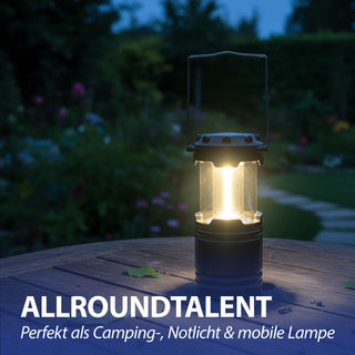 1/2er Campinglaterne zum Hängen und Stellen silber/schwarz 8,5x12cm ABS PS Tischlampe Hängelampe 200 Lumen batteriebetrieben Outdoorlampe