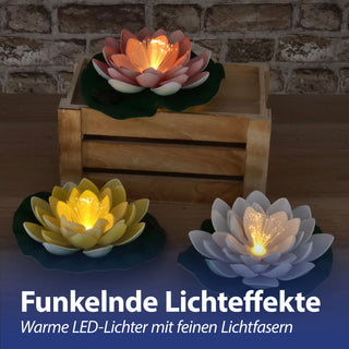 LED Seerose Floating 3er Set EVA PVC Ø17x6cm Solar gelb weiß rosa Akku An-/Ausschalter Solar-Panel IP65 schwimmendes Dekolicht Blume