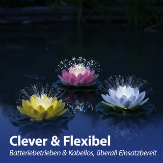 LED Seerose Floating 3er Set EVA PVC Ø17x6cm Solar gelb weiß rosa Akku An-/Ausschalter Solar-Panel IP65 schwimmendes Dekolicht Blume