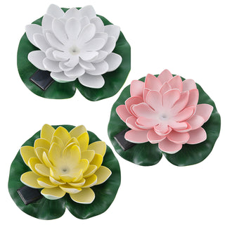 LED Seerose Floating 3er Set EVA PVC Ø17x6cm Solar gelb weiß rosa Akku An-/Ausschalter Solar-Panel IP65 schwimmendes Dekolicht Blume