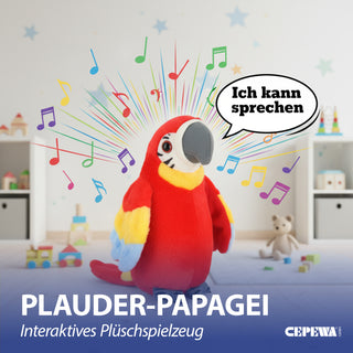Papagei sprechend 11x20x10cm Polyester rot / blau Dekofigur mit Aufnahme- und Wiedergabefunktion Flügel flattern batteriebetrieben