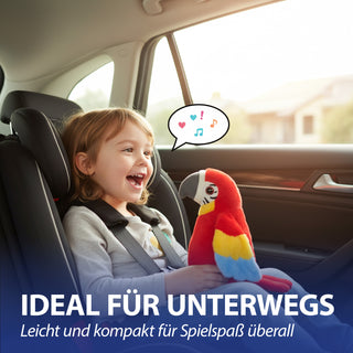 Papagei sprechend 11x20x10cm Polyester rot / blau Dekofigur mit Aufnahme- und Wiedergabefunktion Flügel flattern batteriebetrieben