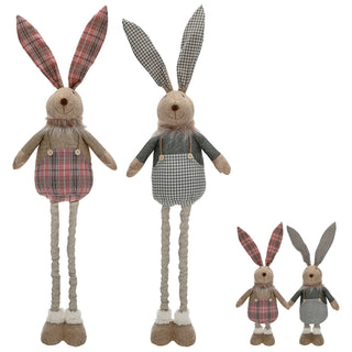 Osterhase 2er Set 'Hoppel' mit Teleskopbeinen max. H115cm Polyester Metallbeine blau rosa Hasenschuhe Osterdekoration ausziehbare Beine