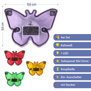 LED Solarstecker Schmetterling 12er Set Kunststoff 9x8x6,5cm rot lila gelb grün kaltweiß 1 Leds IP44 Beetstecker Solarlicht Gartenbeleuchtung