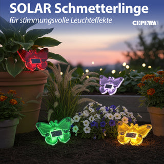 LED Solarstecker Schmetterling 12er Set Kunststoff 9x8x6,5cm rot lila gelb grün kaltweiß 1 Leds IP44 Beetstecker Solarlicht Gartenbeleuchtung