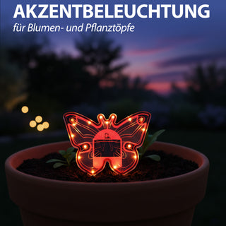 LED Solarstecker Schmetterling 12er Set Kunststoff 9x8x6,5cm rot lila gelb grün kaltweiß 1 Leds IP44 Beetstecker Solarlicht Gartenbeleuchtung
