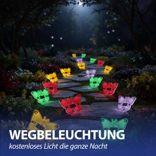 LED Solarstecker Schmetterling 12er Set Kunststoff 9x8x6,5cm rot lila gelb grün kaltweiß 1 Leds IP44 Beetstecker Solarlicht Gartenbeleuchtung