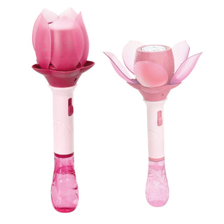 Seifenblasen Lotusblume pink/hellblau 10x33cm Kunststoff 115ml Seifenblasenmaschine elektrisch Seifenblasenstab Ladekabel Seifenblasenlösung Akku Licht