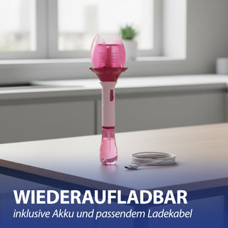 Seifenblasen Lotusblume pink/hellblau 10x33cm Kunststoff 115ml Seifenblasenmaschine elektrisch Seifenblasenstab Ladekabel Seifenblasenlösung Akku Licht