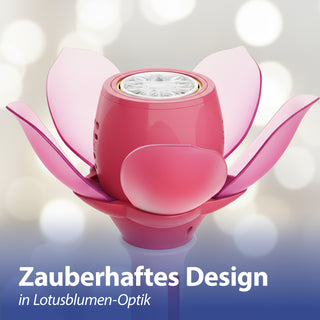 Seifenblasen Lotusblume pink/hellblau 10x33cm Kunststoff 115ml Seifenblasenmaschine elektrisch Seifenblasenstab Ladekabel Seifenblasenlösung Akku Licht