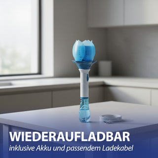 Seifenblasen Lotusblume hellblau 10x33cm Kunststoff 115ml Seifenblasenmaschine elektrisch Seifenblasenstab Ladekabel Seifenblasenlösung Akku Licht
