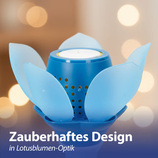 Seifenblasen Lotusblume hellblau 10x33cm Kunststoff 115ml Seifenblasenmaschine elektrisch Seifenblasenstab Ladekabel Seifenblasenlösung Akku Licht